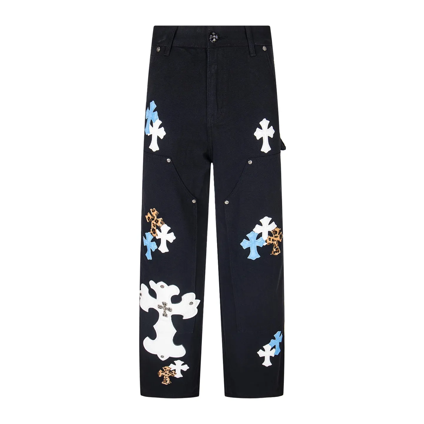 P290 💰 (Top version) Chrome Hearts/Chrome Hearts 25FW CH workwear logging large cross patchwork leather limited sale jeans Chrome Hearts' pants with the most popular colors are made of beaded canvas fabric, and heavy washing makes the upper body of the fabric more textured and the pants are tall and straight! The three-dimensional cutting of the whole trousers is a masterpiece! The hardware is customized by zp. The beaded canvas fabric is thick and soft after being washed. It has good breathability. Customized small leather label. Unique design. The details are simple and elegant, and the workmanship is exquisite. The whole trousers are neatly routed and the details are in place! It’s so cool that both men and women can easily control the genderless trend! Color: Black Size: 28-30-32-34-36 (corresponds to S-M-L-XL-XXL)